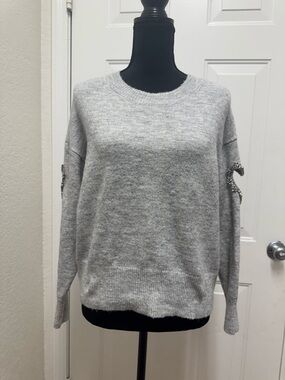Embellished Elbow Gray Crewneck Sweater